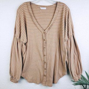 Boho Cottagecore Oversized Balloon Sleeves Button Front Cardigan Lightweight Top